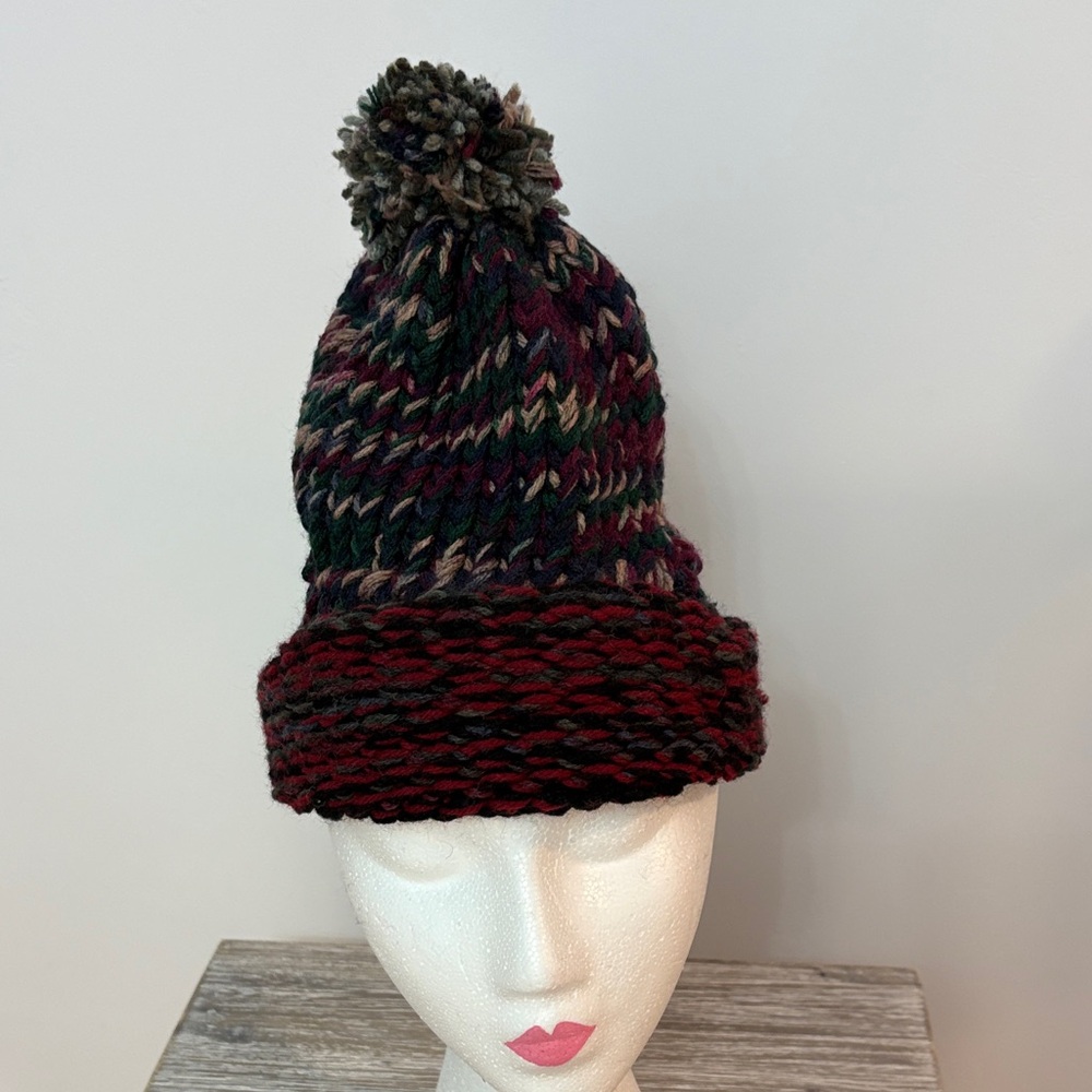 Multicolor Knit Pom-Pom Beanie